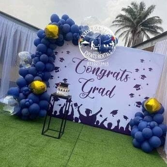 Graduation backdrop design 14 for hire in Nairobi — customisable balloon and floral installation