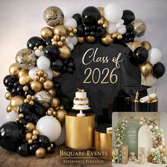 Graduation backdrop design 17 for hire in Nairobi — customisable balloon and floral installation