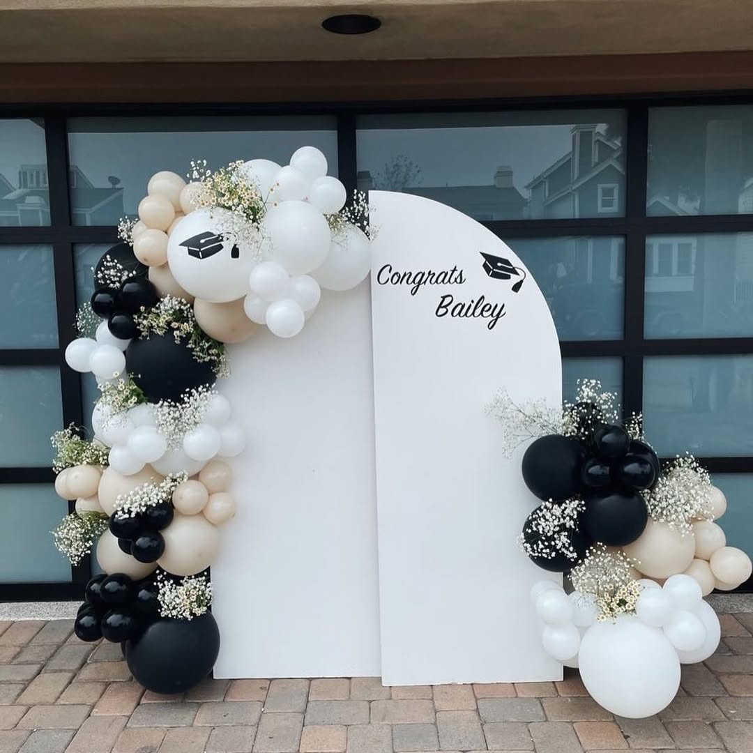 Graduation backdrop design 1 for hire in Nairobi — customisable balloon and floral installation